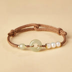 Buddhastoneshop Natural Hetian Jade Pearl Peace Buckle Luck Bracelet