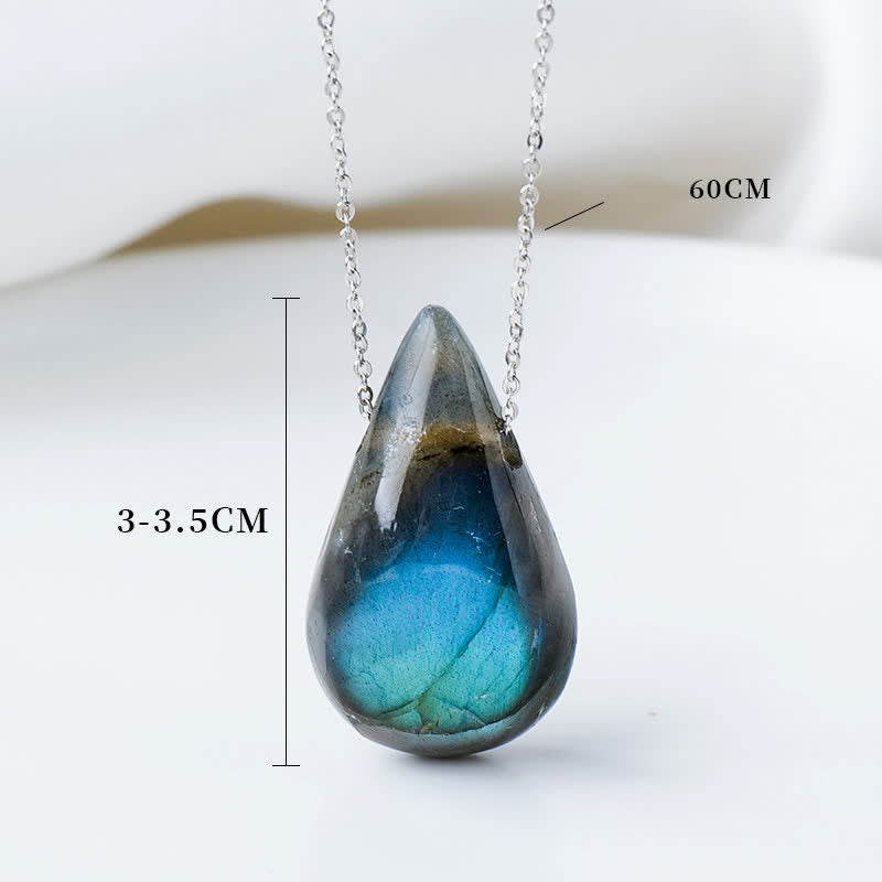 Buddha Stones Labradorite Water Drop Support Healing Necklace Pendant Necklaces & Pendants BS 8
