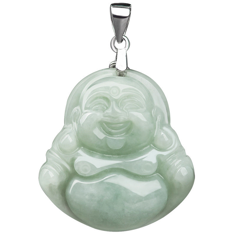 Buddha Stones 925 Sterling Silver Laughing Buddha Jade Blessing Necklace Chain Pendant Necklaces & Pendants BS 7