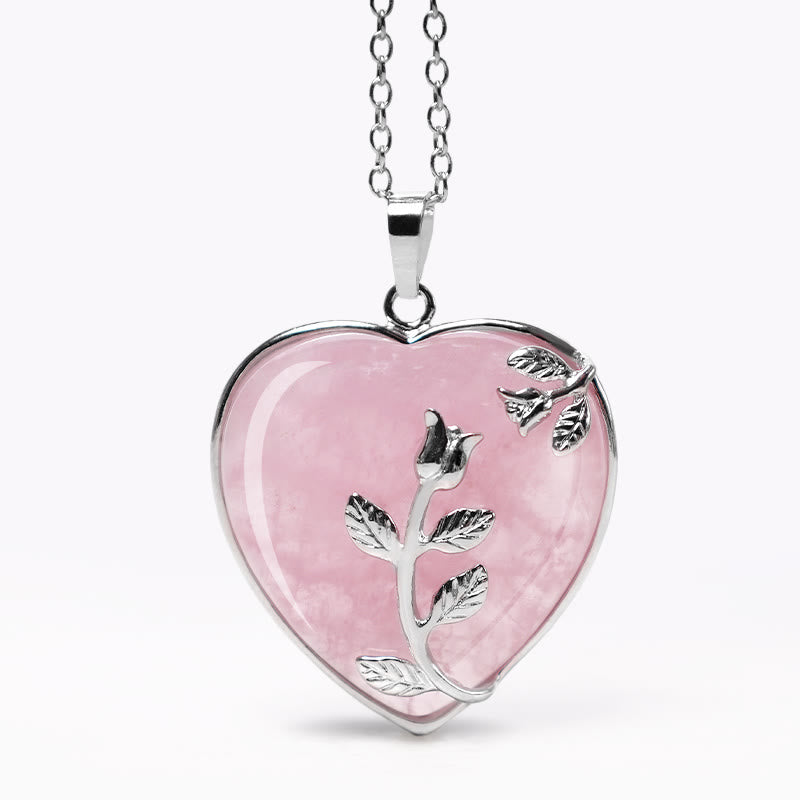 Buddha Stones Natural Healing Crystals Heart Pendant Necklaces Necklaces & Pendants BS Pink Crystal