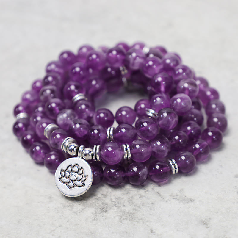 Buddha Stones Natural Amethyst Purification Mala Bracelet Bracelet BS 2