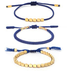 Buddha Stones 3 PCS Tibetan Copper Beads Healing Protection Luck Bracelet Set Bracelet BS 3