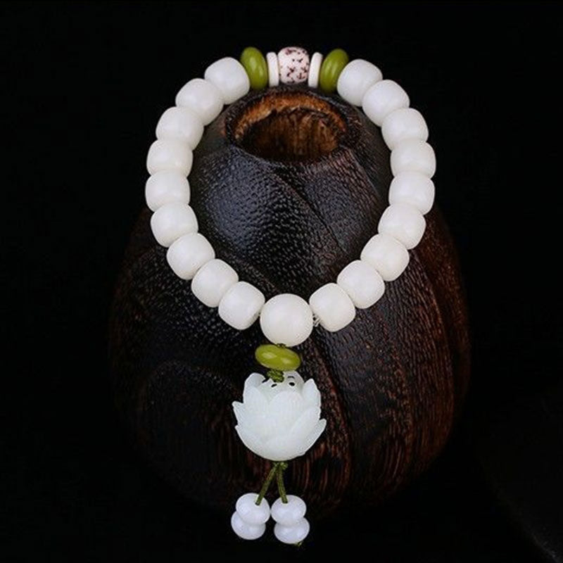 Buddhastoneshop Lotus Natural White Bodhi Seed Luck Bracelet