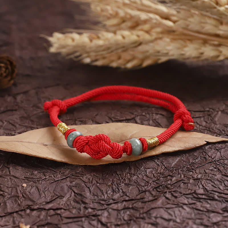 Buddha Stones Red String Jade Luck Fortune Knot Braided Couple Bracelet Bracelet BS 6