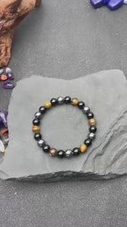 Huaxia Treasures Pixiu Energy Bracelet - Tiger Eye & Black Obsidian for Wealth & Success