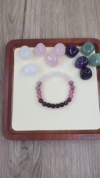 Natural Strawberry Quartz Garnet Bracelet - Women’s Red Wood Grain Stone Jewelry