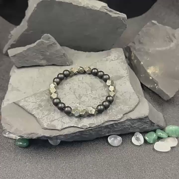 Huaxia Treasures Pyrite & Black Agate Bracelet - Wealth, Protection & Success