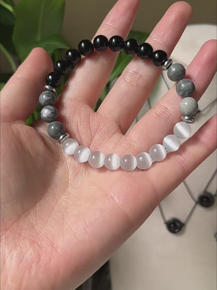 Natural Cat's Eye & Map Stone Bracelet - Unique Gemstone Gift for Crystal Lovers