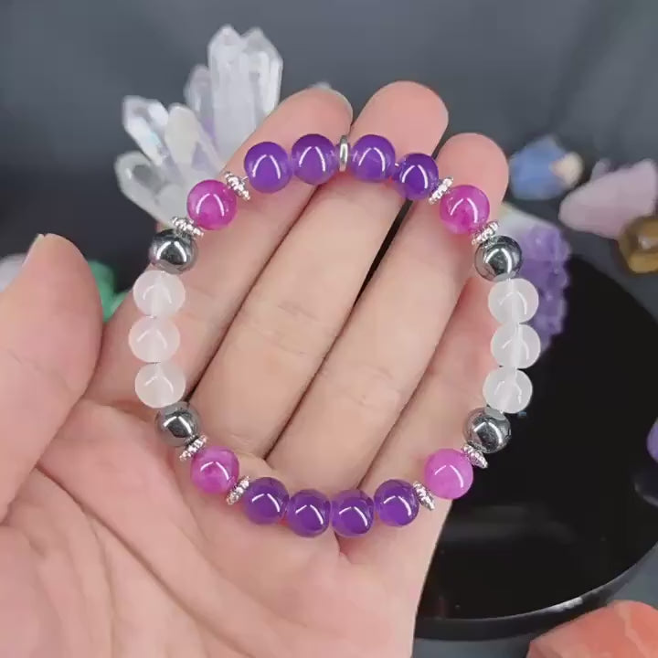 Huaxia Treasures Amethyst & Clear Quartz Bracelet - Focus, Balance & Serenity