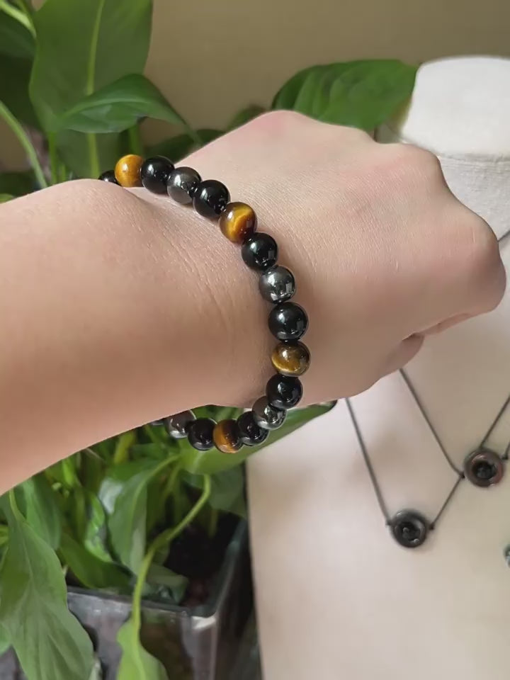 Tiger Eye & Obsidian Gemstone Bracelet - Men's Collection