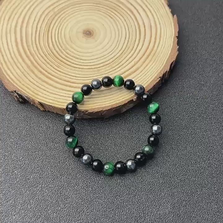 Huaxia Treasures Wealth & Protection Bracelet - Black Obsidian, Tiger Eye Gemstone