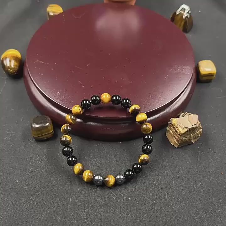 Huaxia Treasures Wealth & Protection Bracelet - Tiger Eye, Black Obsidian & Hematite