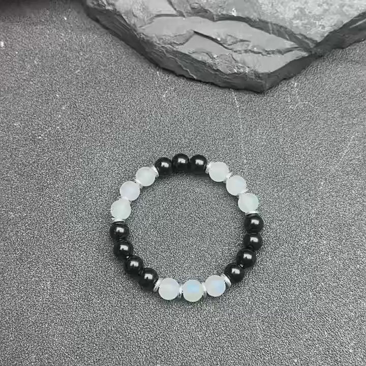 Huaxia Treasures Obsidian & Moonstone Bracelet - Protection & Serenity Energized Jewelry